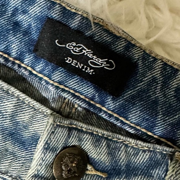 Ed Hardy Denim Jeans Tattoo Print Death Before Dishonor Distressed knees - Picture 8 of 13